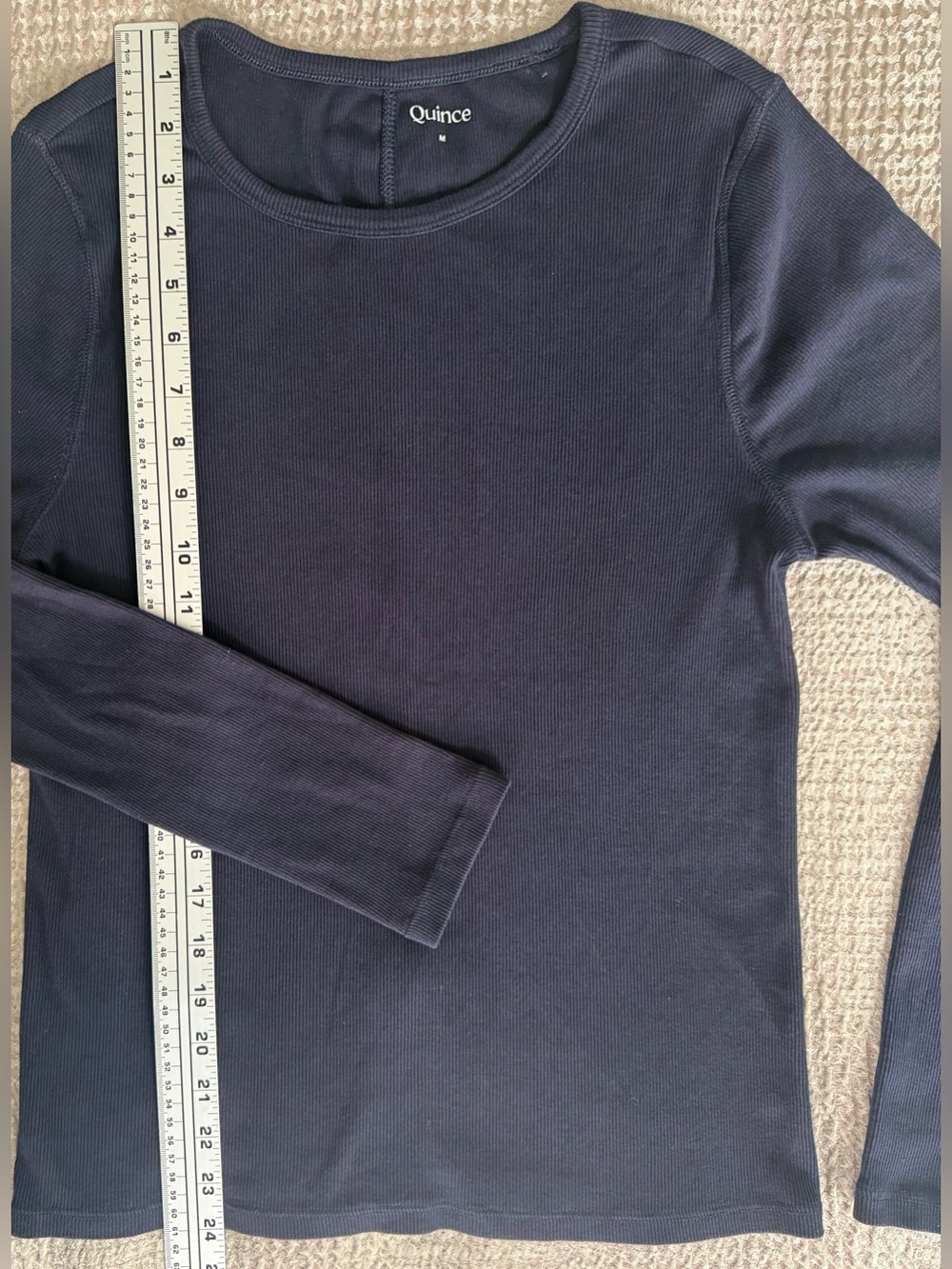 Quince Women’s Organic Cotton Micro-Rib Long Sleeve Tee Deep Navy Medium - Picture 3 of 9